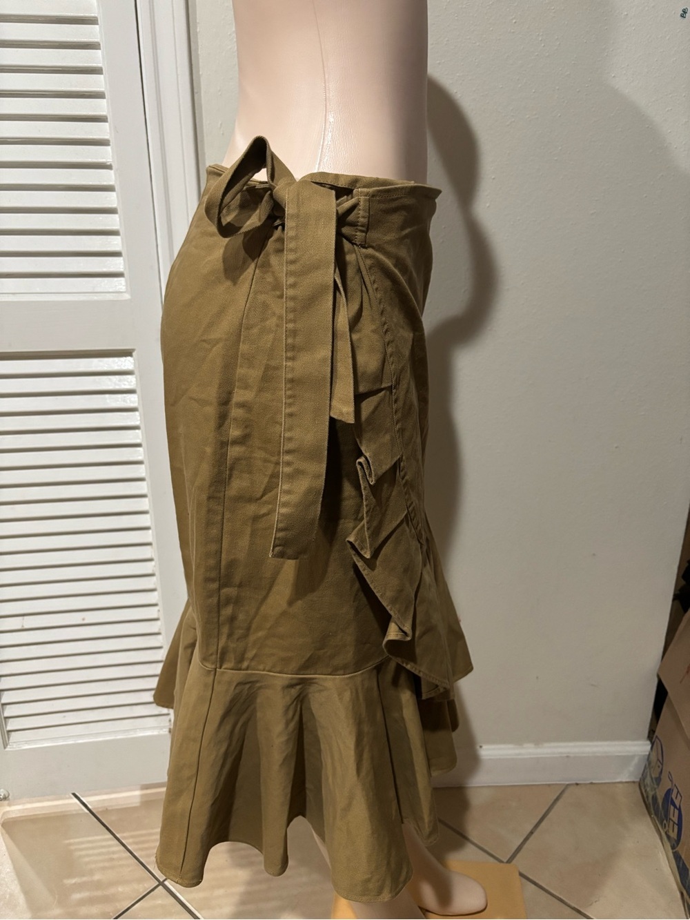 Who What Wear Olive Tie-Waist Ruffle Midi Skirt - Picture 4 of 7